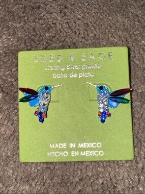 Seed & Sage 925 Sterling Silver Colorful Hummingbird Stud Earrings